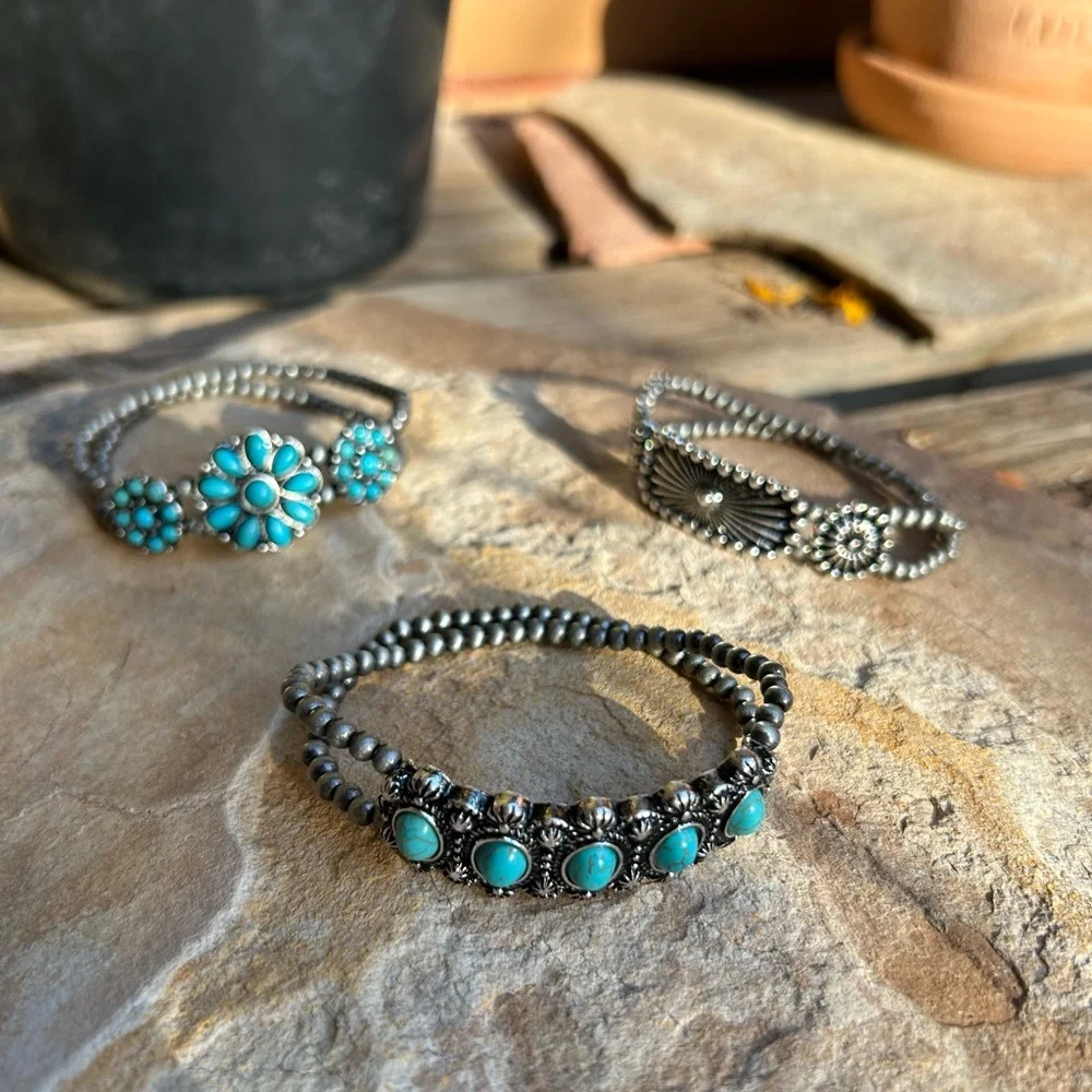 Turquoise Natural Stone Three Piece Bracelet Set NWT